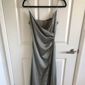 Nasty Gal satin/silk light muted green maxi dress